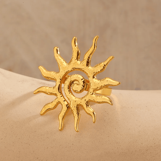 Gold Sun Spiral Adjustable Ring - Rings - 18k Gold Plated Waterproof Jewellery - Collection 9