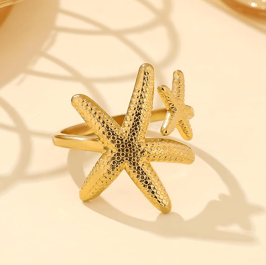 Gold Textured Starfish Ring - Jewelry - 18k Gold Plated Waterproof Jewellery - Collection 9