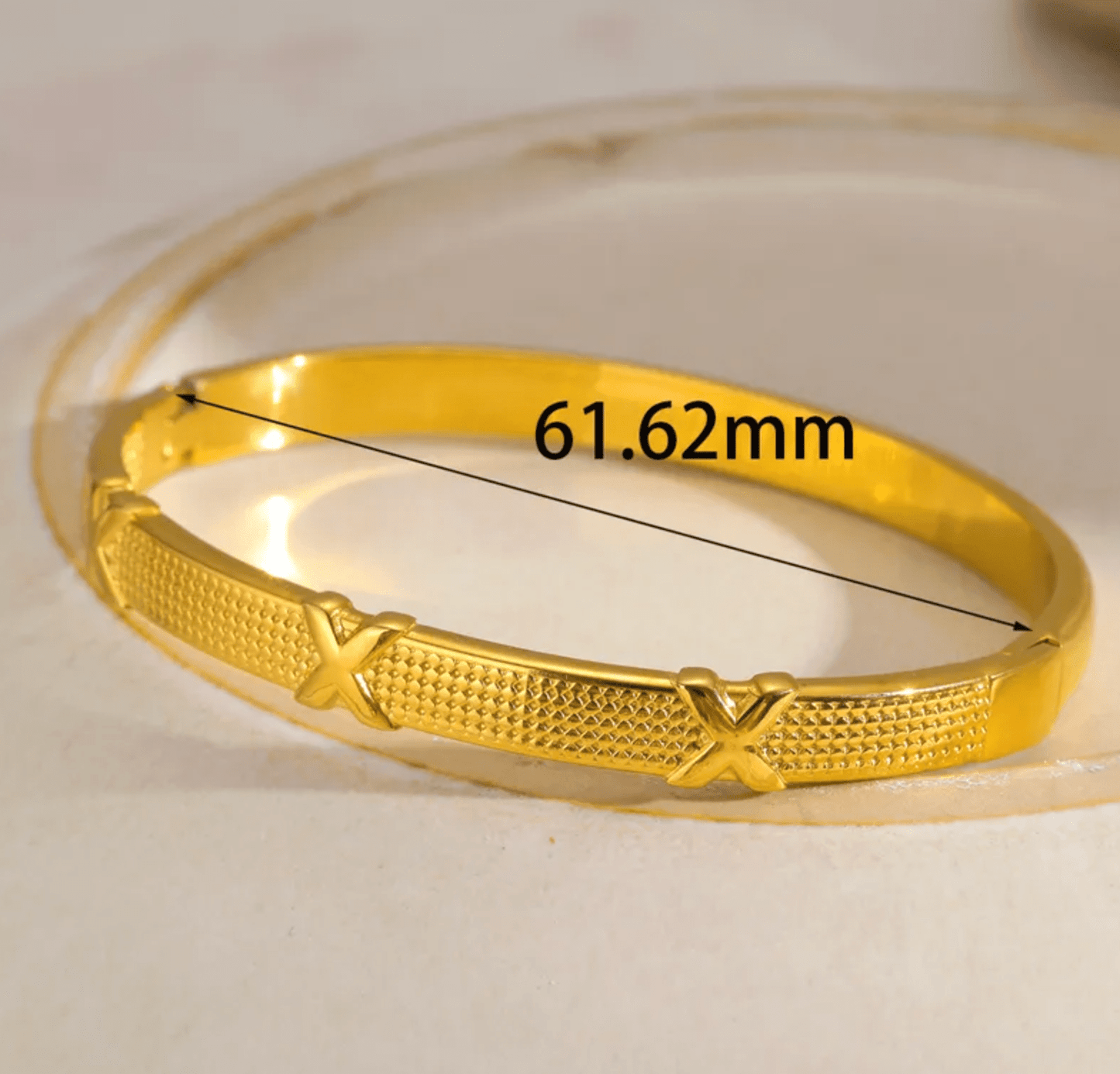 Gold Textured X Pattern Bangle - Bracelets - 18k Gold Plated Waterproof Jewellery - Collection 9
