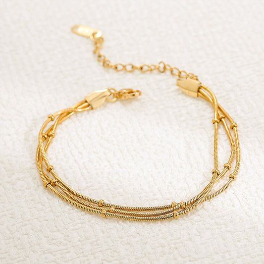 Gold Triple Layer Snake & Satellite Bead Chain Bracelet - Bracelets - 18k Gold Plated Waterproof Jewellery - Collection 9