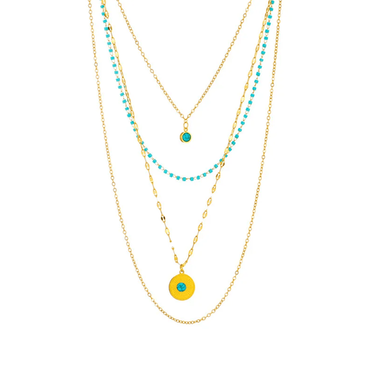 Gold Turquoise Four Layered Necklace - Necklaces - 18k Gold Plated Waterproof Jewellery - Collection 9