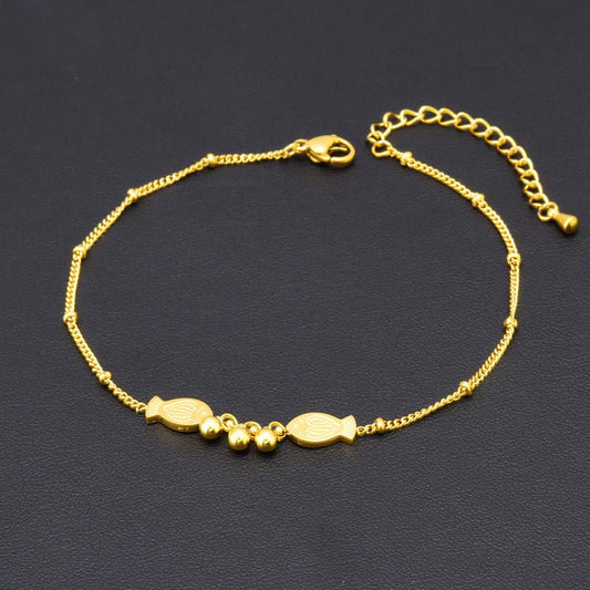 Gold Twin Fish Bell Satellite Chain Anklet - Anklets - 18k Gold Plated Waterproof Jewellery - Collection 9
