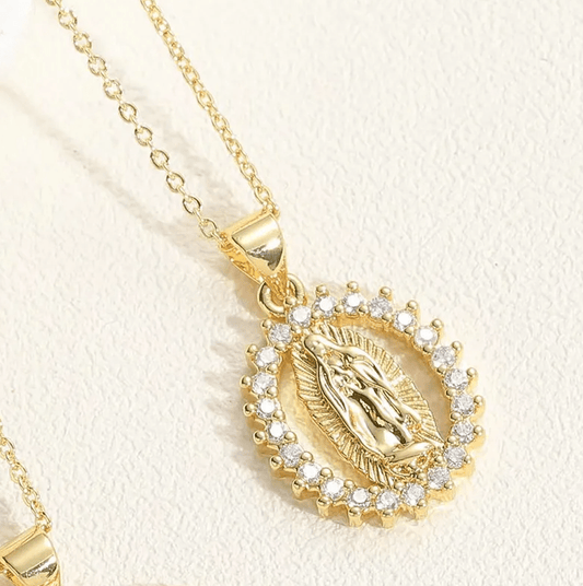 Gold Virgin Mary Crystal Halo Jewelry Set - - 18k Gold Plated Waterproof Jewellery - Collection 9