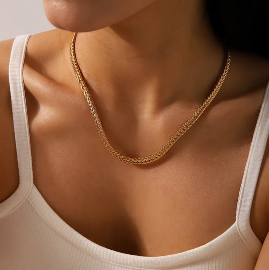 Gold Wheat Chain - Necklace - 18k Gold Plated Waterproof Jewellery - Collection 9