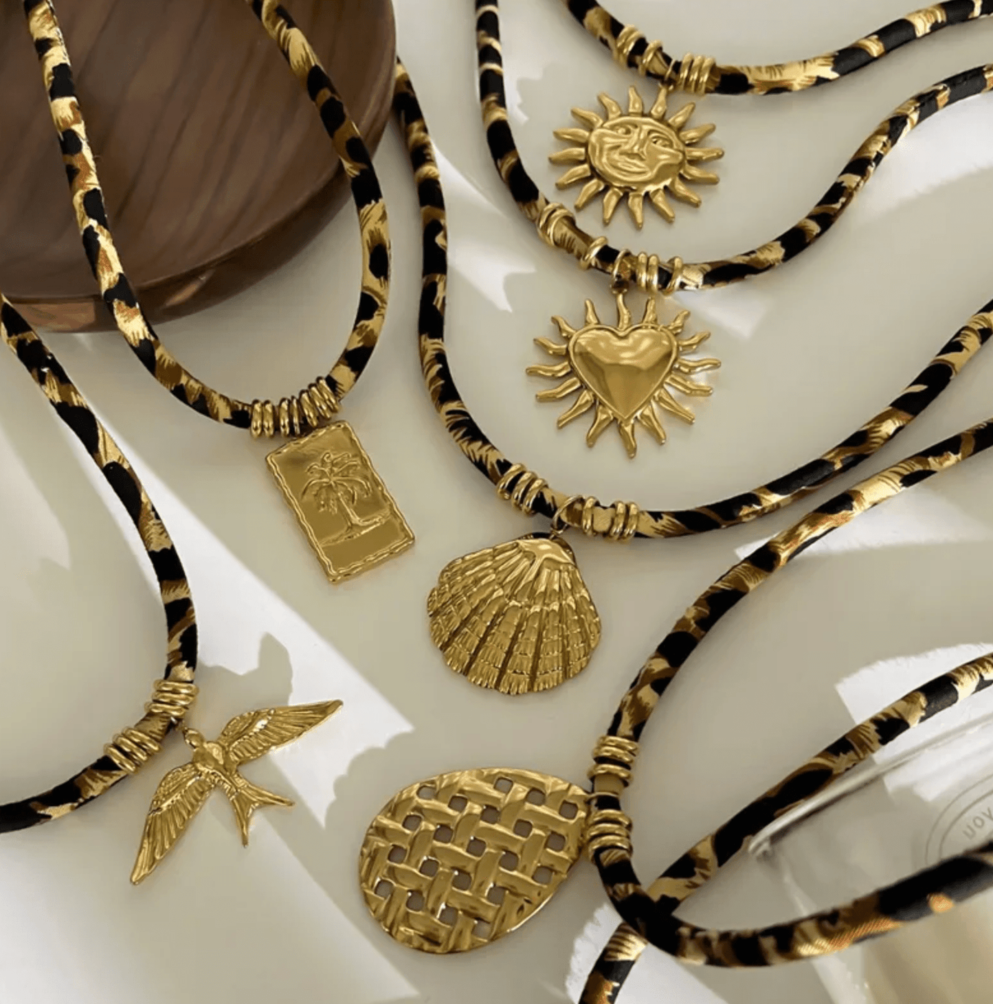 Gold Woven Texture Pendant Black & Gold Rope Cord Necklace - Necklaces - 18k Gold Plated Waterproof Jewellery - Collection 9