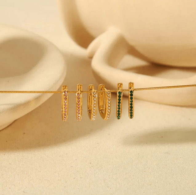 Gold Zircon Rectangle Huggies Earrings - Earrings - 18k Gold Plated Waterproof Jewellery - Collection 9