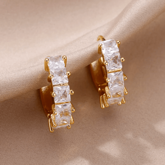 Gold Zircon Rectangle Stud Earrings - Earrings - 18k Gold Plated Waterproof Jewellery - Collection 9