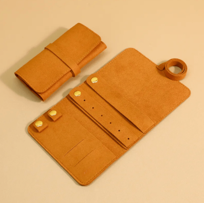 Golden Brown Travel Jewelry Roll Organizer - Accessories - 18k Gold Plated Waterproof Jewellery - Collection 9