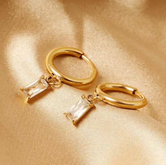 Golden Crystal Drop Hoop Earrings - Earrings - 18k Gold Plated Waterproof Jewellery - Collection 9