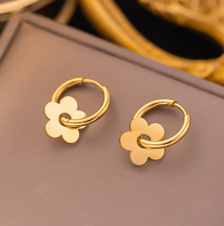 Golden Flower hoop Earrings - Earrings - 18k Gold Plated Waterproof Jewellery - Collection 9