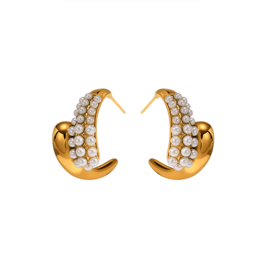 Golden Pearl Chunky Hoop Earrings - Earrings - 18k Gold Plated Waterproof Jewellery - Collection 9