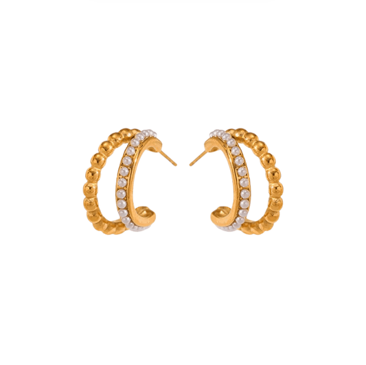 Golden Pearl Double Hoop Earrings - Earrings - 18k Gold Plated Waterproof Jewellery - Collection 9