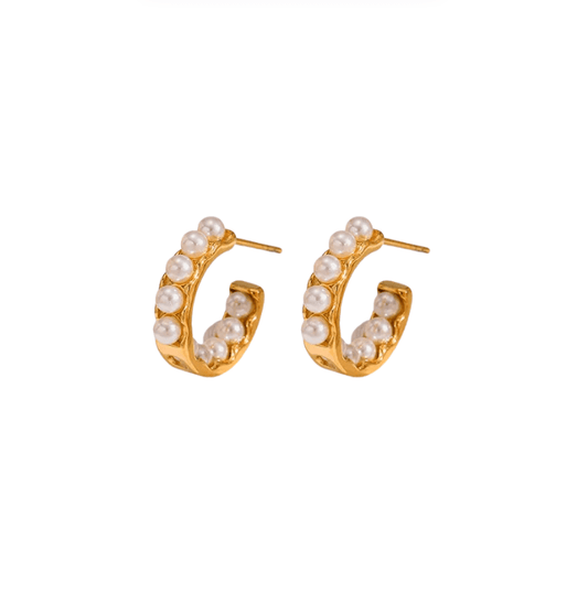 Golden Pearl Mini Hoop Earrings - Earrings - 18k Gold Plated Waterproof Jewellery - Collection 9