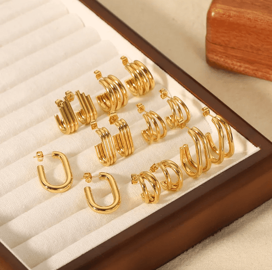 Golden Triple Hoop Earrings - Earrings - 18k Gold Plated Waterproof Jewellery - Collection 9