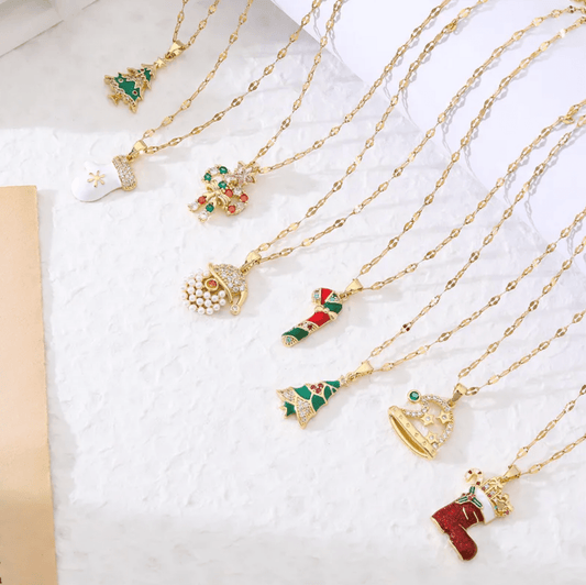 Green Enamel Christmas Tree Crystal Necklace - Necklaces - 18k Gold Plated Waterproof Jewellery - Collection 9