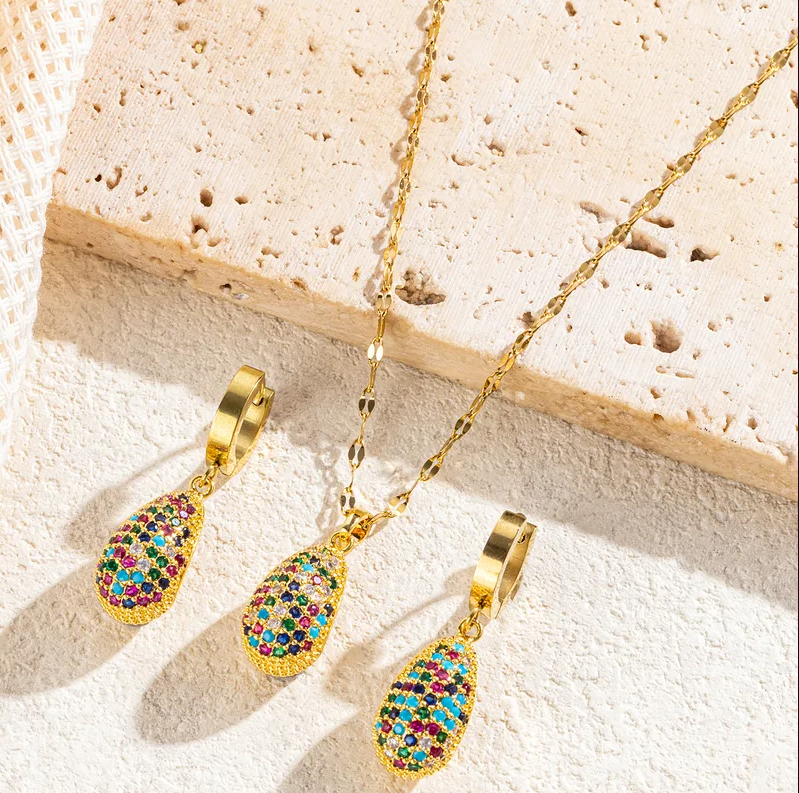 Gold Rainbow Crystal Jewellery Set - Jewellery Set - 18k Gold Plated Waterproof Jewellery - Collection 9