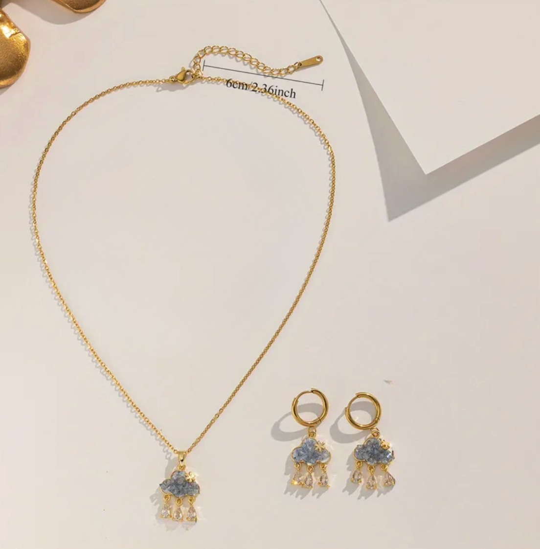 Gold Cloud Raindrop Jewellery Set - Jewellery Set - 18k Gold Plated Waterproof Jewellery - Collection 9