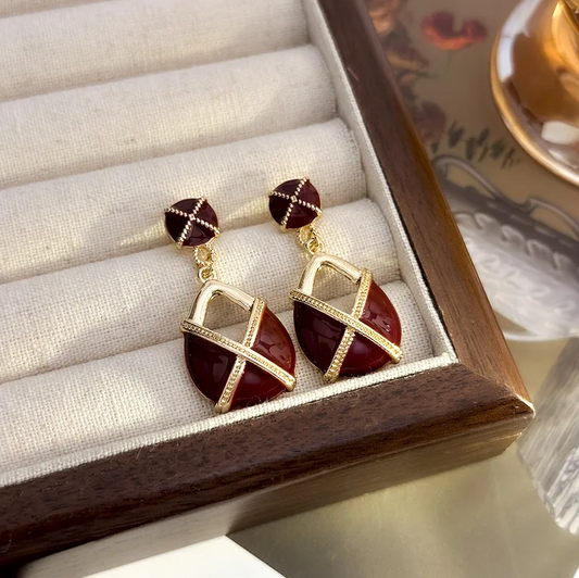 Gold Red Enamel Geometric Drop Earrings - Earrings - 18k Gold Plated Waterproof Jewellery - Collection 9