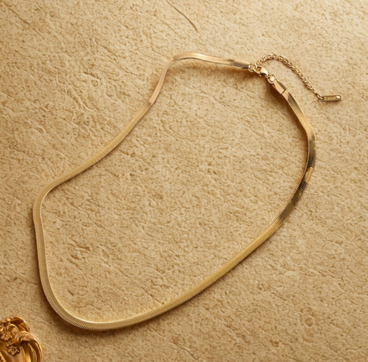 Gold Flat Snake Chain - Necklace - 18k Gold Plated Waterproof Jewellery - Collection 9