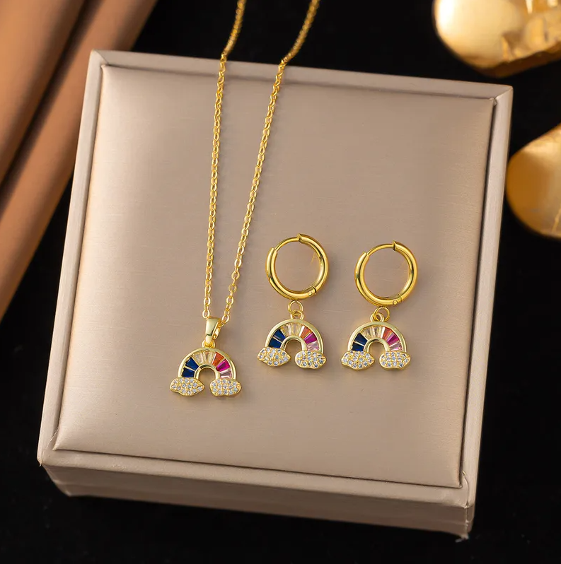 Gold Rainbow Cloud Jewellery Set - Jewellery Set - 18k Gold Plated Waterproof Jewellery - Collection 9