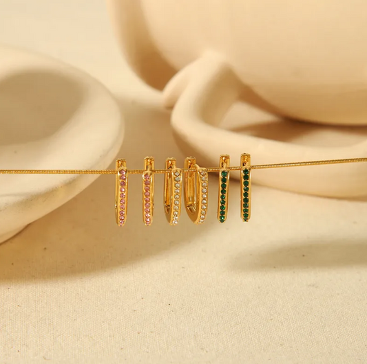 Gold Zircon Rectangle Huggies Earrings - Earrings - 18k Gold Plated Waterproof Jewellery - Collection 9