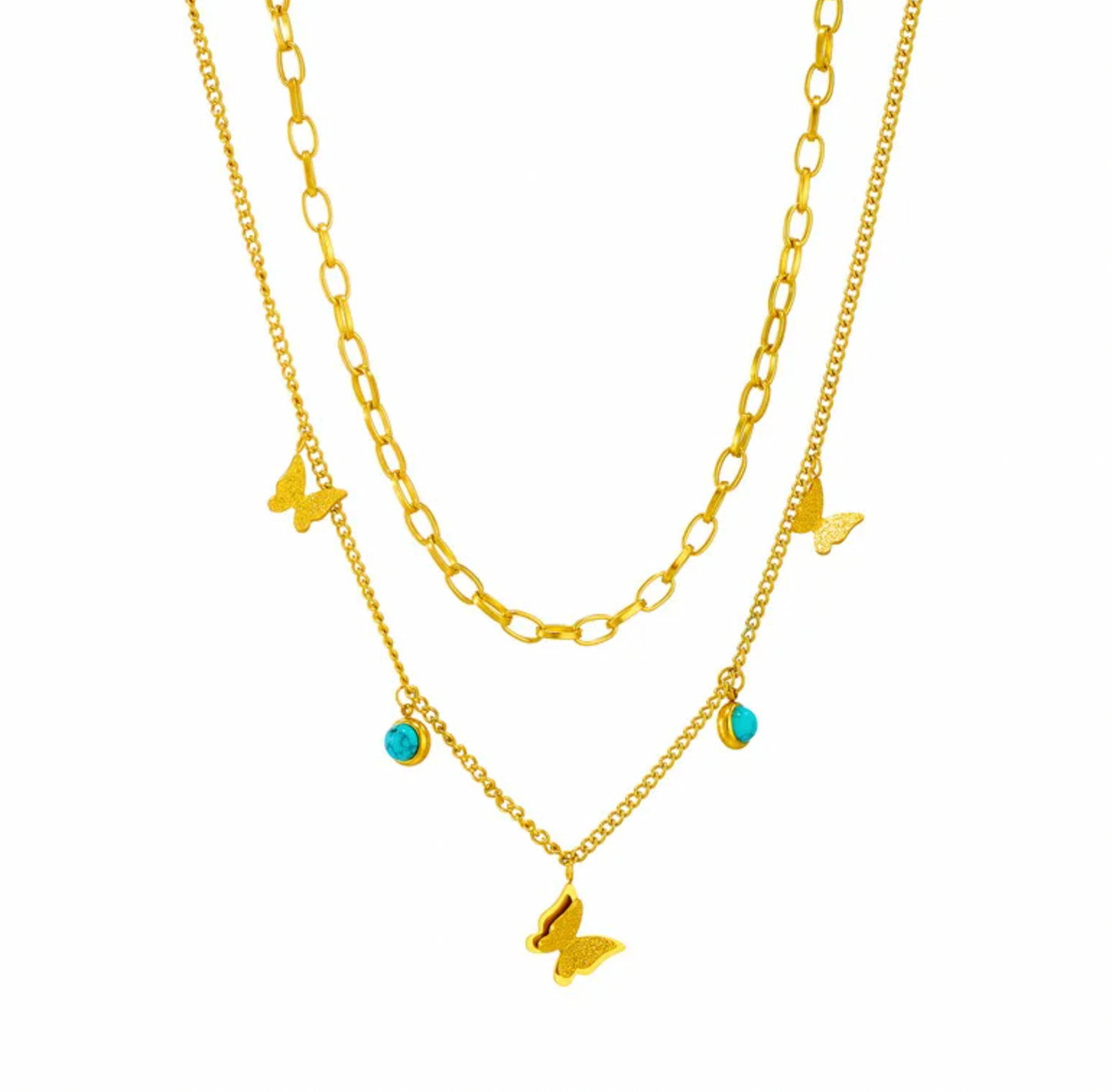 Turquoise Butterfly Layered Necklace