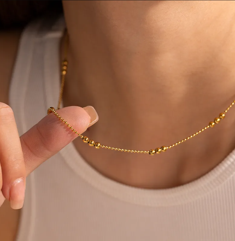 Gold Satellite Bead Chain - Necklace - 18k Gold Plated Waterproof Jewellery - Collection 9