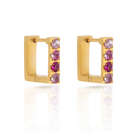 Gold Zircon Square Huggie Earrings - Earrings - 18k Gold Plated Waterproof Jewellery - Collection 9