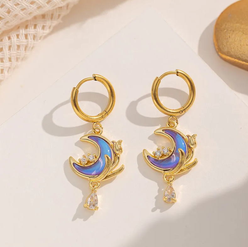 Gold Pink Moon Crystal Jewellery Set - Jewellery Set - 18k Gold Plated Waterproof Jewellery - Collection 9