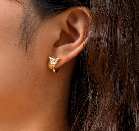 Gold Crystal Butterfly Huggie Earrings - - 18k Gold Plated Waterproof Jewellery - Collection 9