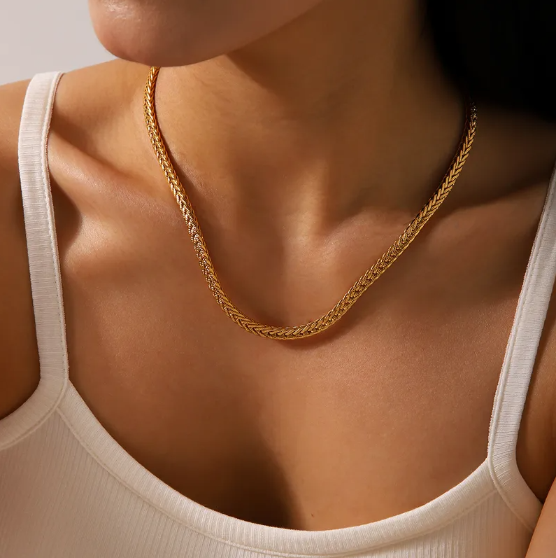 Gold Wheat Chain - Necklace - 18k Gold Plated Waterproof Jewellery - Collection 9