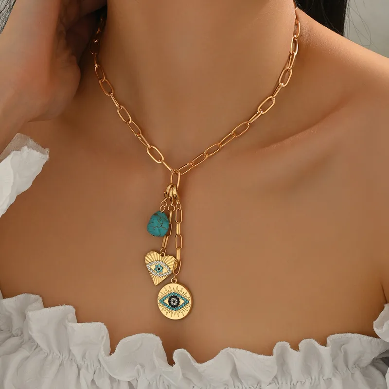 Gold Turquoise Evil Eye Charm Necklace - Necklace - 18k Gold Plated Waterproof Jewellery - Collection 9