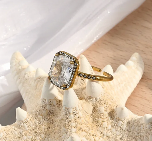 Square Rhinestone Ring - Jewelry - 18k Gold Plated Waterproof Jewellery - Collection 9