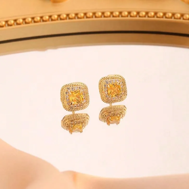 Gold Yellow Crystal Jewellery Set - Jewellery Set - 18k Gold Plated Waterproof Jewellery - Collection 9