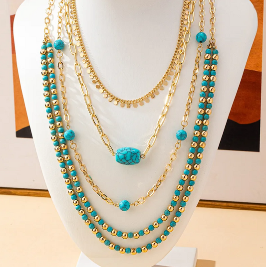 Gold Turquoise Multi-Layer Necklace Set - Necklace - 18k Gold Plated Waterproof Jewellery - Collection 9