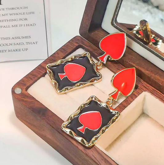 Gold Red Heart Card Earrings - Earrings - 18k Gold Plated Waterproof Jewellery - Collection 9