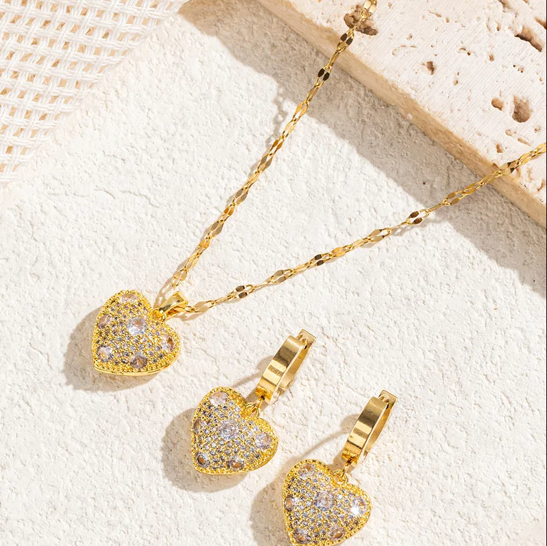 Gold Heart Crystal Jewellery Set - Jewellery Set - 18k Gold Plated Waterproof Jewellery - Collection 9