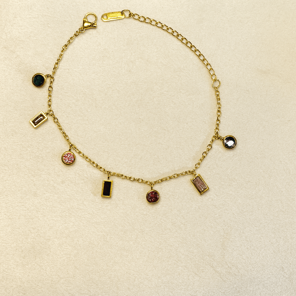 Multi Stone Charm Bracelet - Jewelry - 18k Gold Plated Waterproof Jewellery - Collection 9