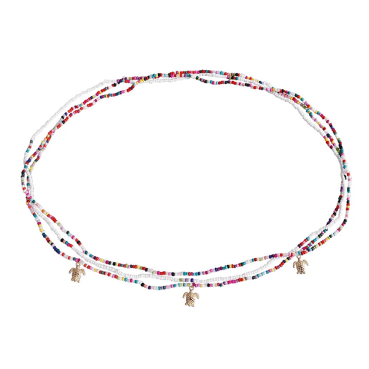 Multicolour Triple Layer Seed Bead Waist Chain with Gold Cowrie Shell Charms - Waist Chains - 18k Gold Plated Waterproof Jewellery - Collection 9