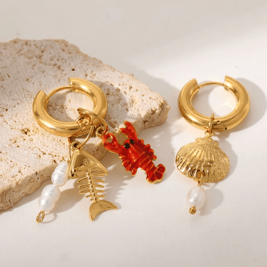 Ocean Charm Hoop Earrings - Jewelry - 18k Gold Plated Waterproof Jewellery - Collection 9