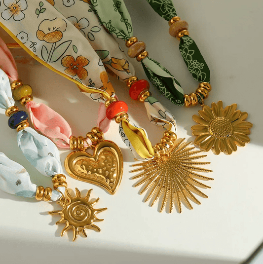 Pink Heart Charm Scarf Necklace - Jewelry - 18k Gold Plated Waterproof Jewellery - Collection 9