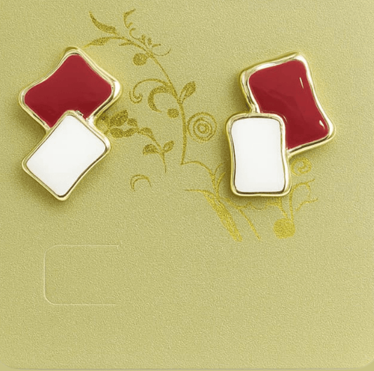 Red and White Enamel Knot Earrings - Earrings - 18k Gold Plated Waterproof Jewellery - Collection 9