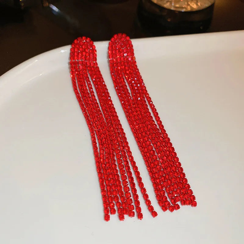 Red Crystal Tassel Earrings - Earrings - 18k Gold Plated Waterproof Jewellery - Collection 9