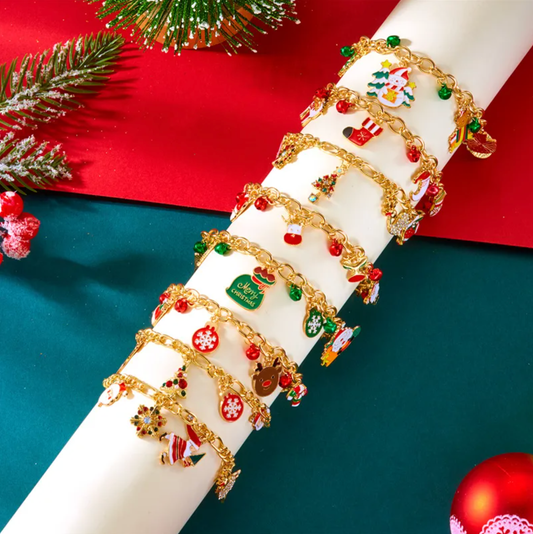 Santa & Cherry Christmas Charm Bracelet - Bracelets - 18k Gold Plated Waterproof Jewellery - Collection 9
