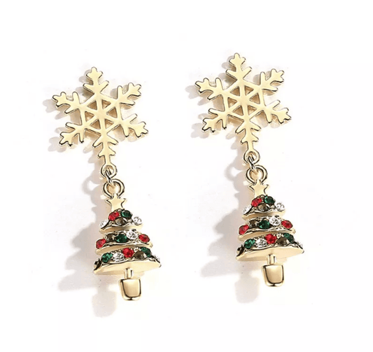 Snowflake & Crystal Tree Drop Earrings - Earrings - 18k Gold Plated Waterproof Jewellery - Collection 9
