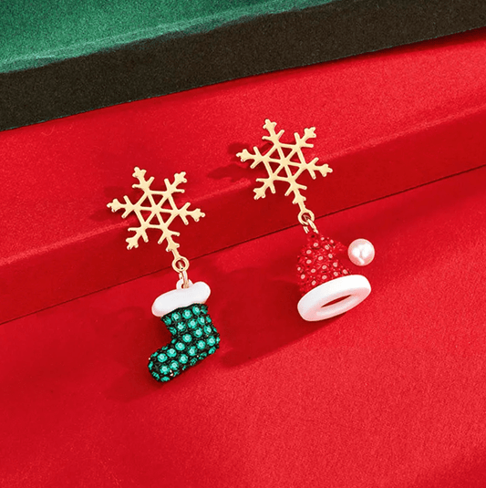 Snowflake Stocking & Santa Hat Drop Earrings - Earrings - 18k Gold Plated Waterproof Jewellery - Collection 9