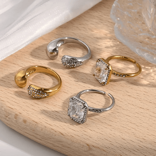 Square Rhinestone Ring - Jewelry - 18k Gold Plated Waterproof Jewellery - Collection 9