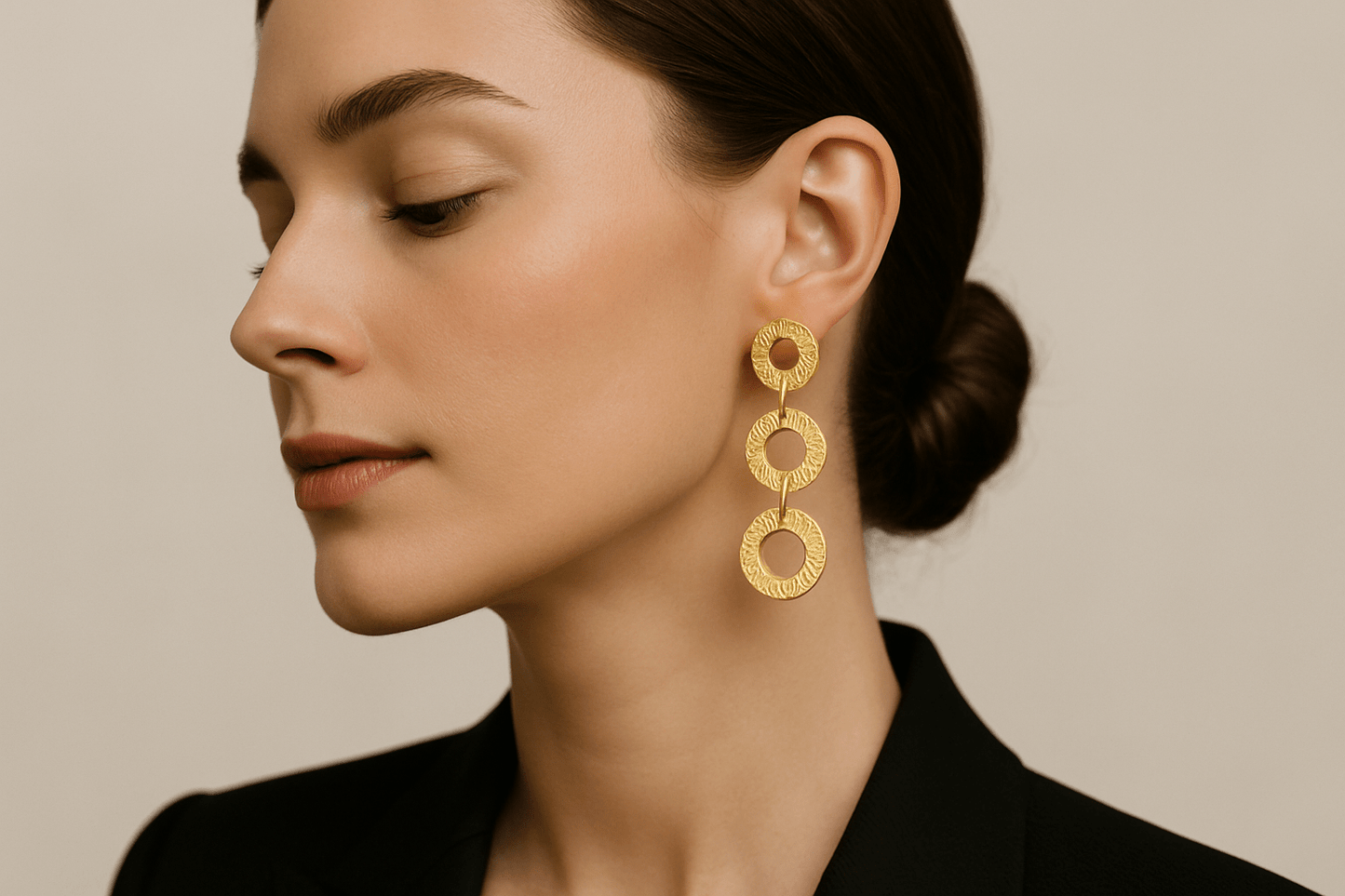 Textured Circle Drop Earrings - Earrings - 18k Gold Plated Waterproof Jewellery - Collection 9