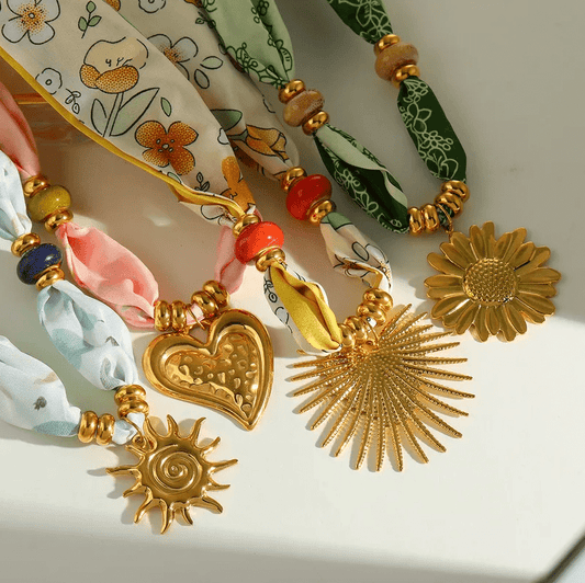 Yellow Sunburst Ceramic Bead Scarf Necklace - Jewelry - 18k Gold Plated Waterproof Jewellery - Collection 9