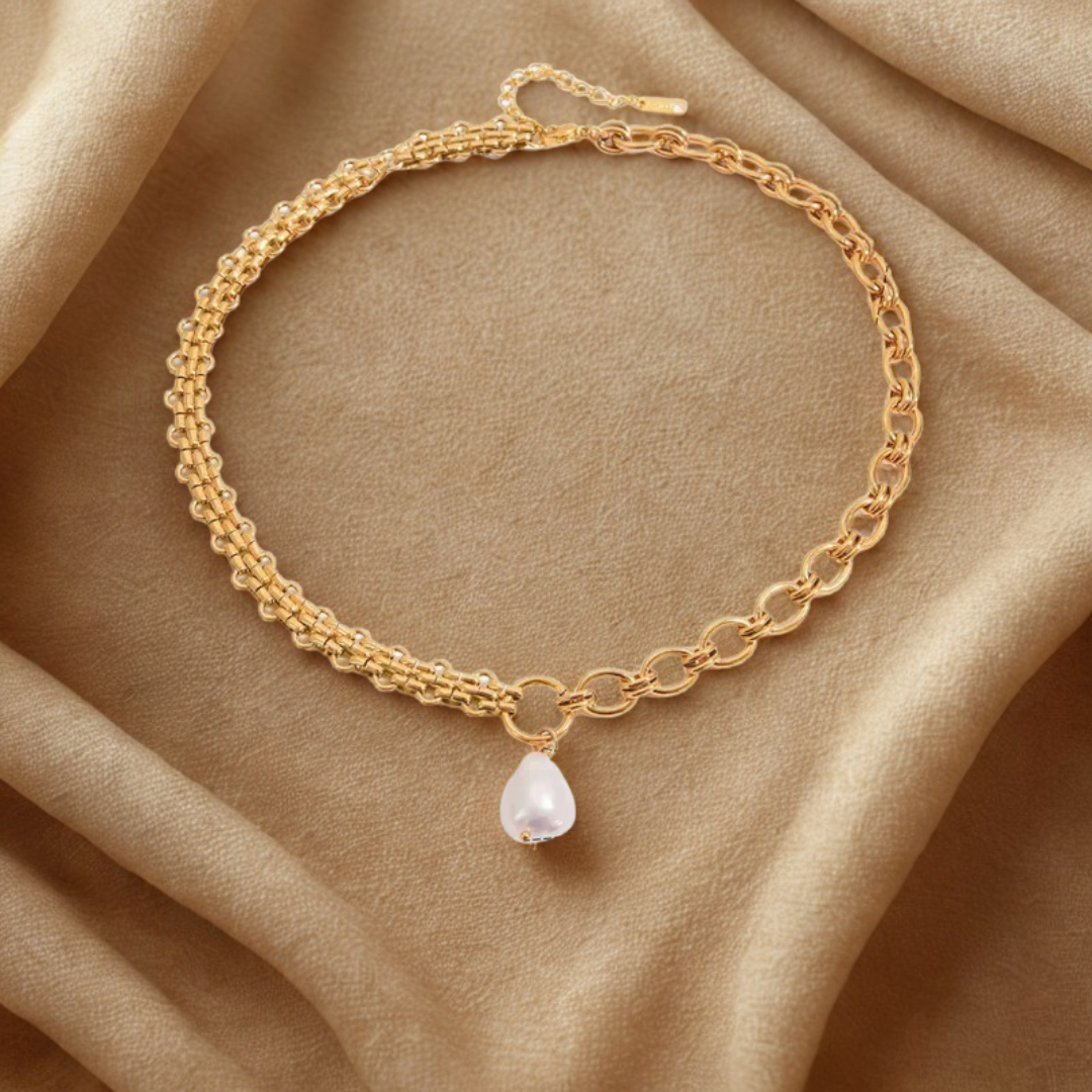 Chain Pearl Necklace - Jewelry - 18k Gold Plated Waterproof Jewellery - Collection 9